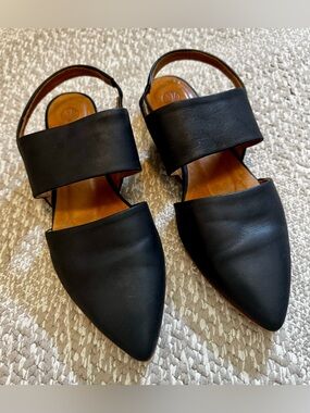 Coclico Driggs Black Leather Pointed Slingback Cutout Flats Size 39 Loafer 8.5